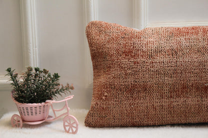 Vintage Turkish Rug Print Lumbar Pillow: Burnt Orange Boho Cushion (12x24 inch)