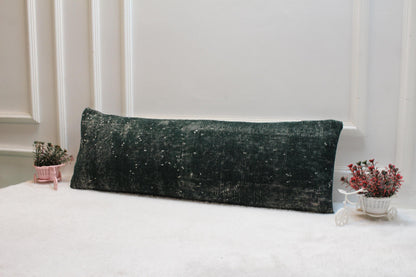 Forest Green Turkish Rug Lumbar Pillow Cover: Vintage Printed Cushion (12x36)