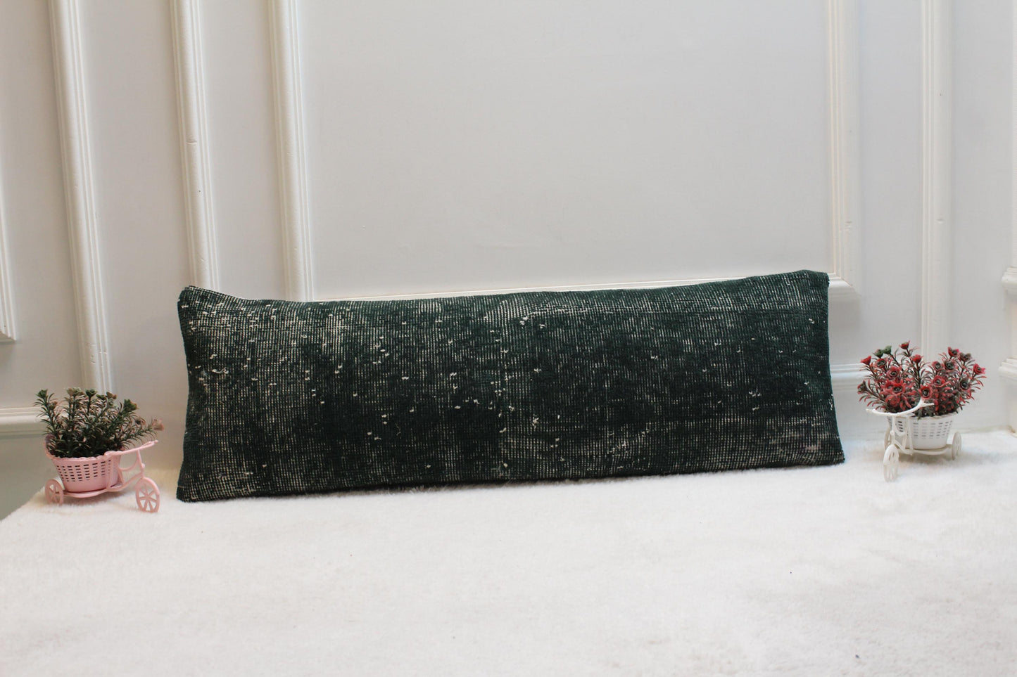 Forest Green Turkish Rug Lumbar Pillow Cover: Vintage Printed Cushion (12x36)