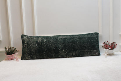 Forest Green Turkish Rug Lumbar Pillow Cover: Vintage Printed Cushion (12x36)