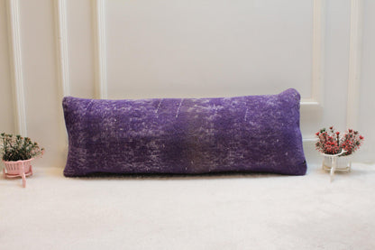 Purple Turkish Rug Lumbar Pillow Cover: Distressed Boho Bolster (12x36)