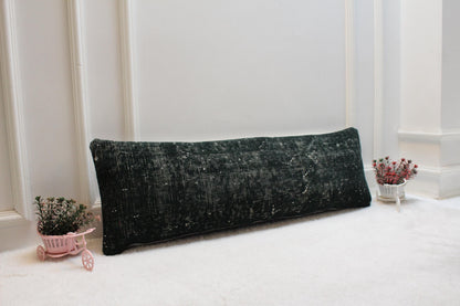 Handwoven Kilim Lumbar Pillow Cover – Vintage Turkish Rug, 12x36" Green