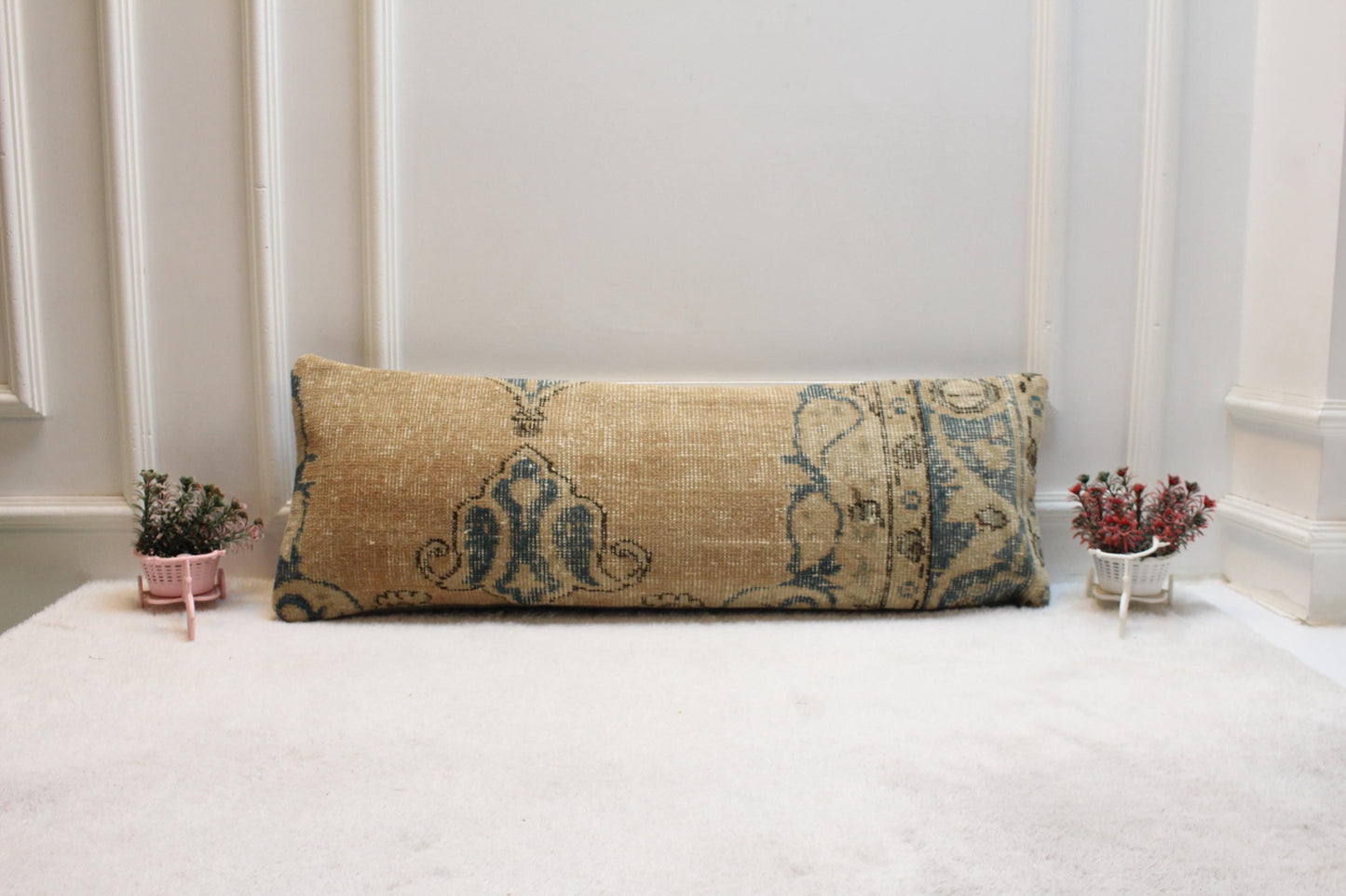 Handwoven Kilim Lumbar Pillow – Vintage Turkish Rug Cushion, 12x36
