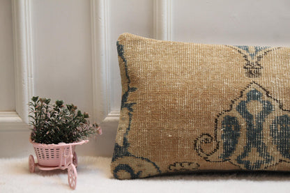 Handwoven Kilim Lumbar Pillow – Vintage Turkish Rug Cushion, 12x36