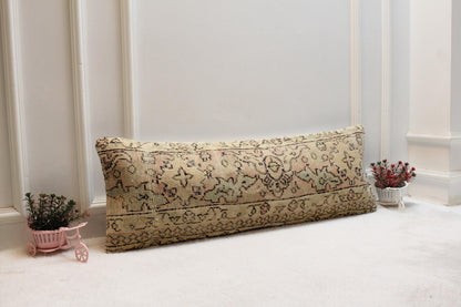Handwoven Turkish Kilim Lumbar Pillow: Vintage Pastel Cushion (12x36)