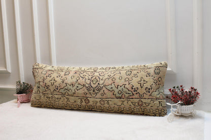 Handwoven Turkish Kilim Lumbar Pillow: Vintage Pastel Cushion (12x36)