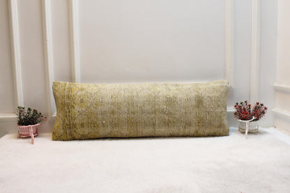 Vintage Yellow Turkish Rug Lumbar Pillow Cover, 12x36 inch