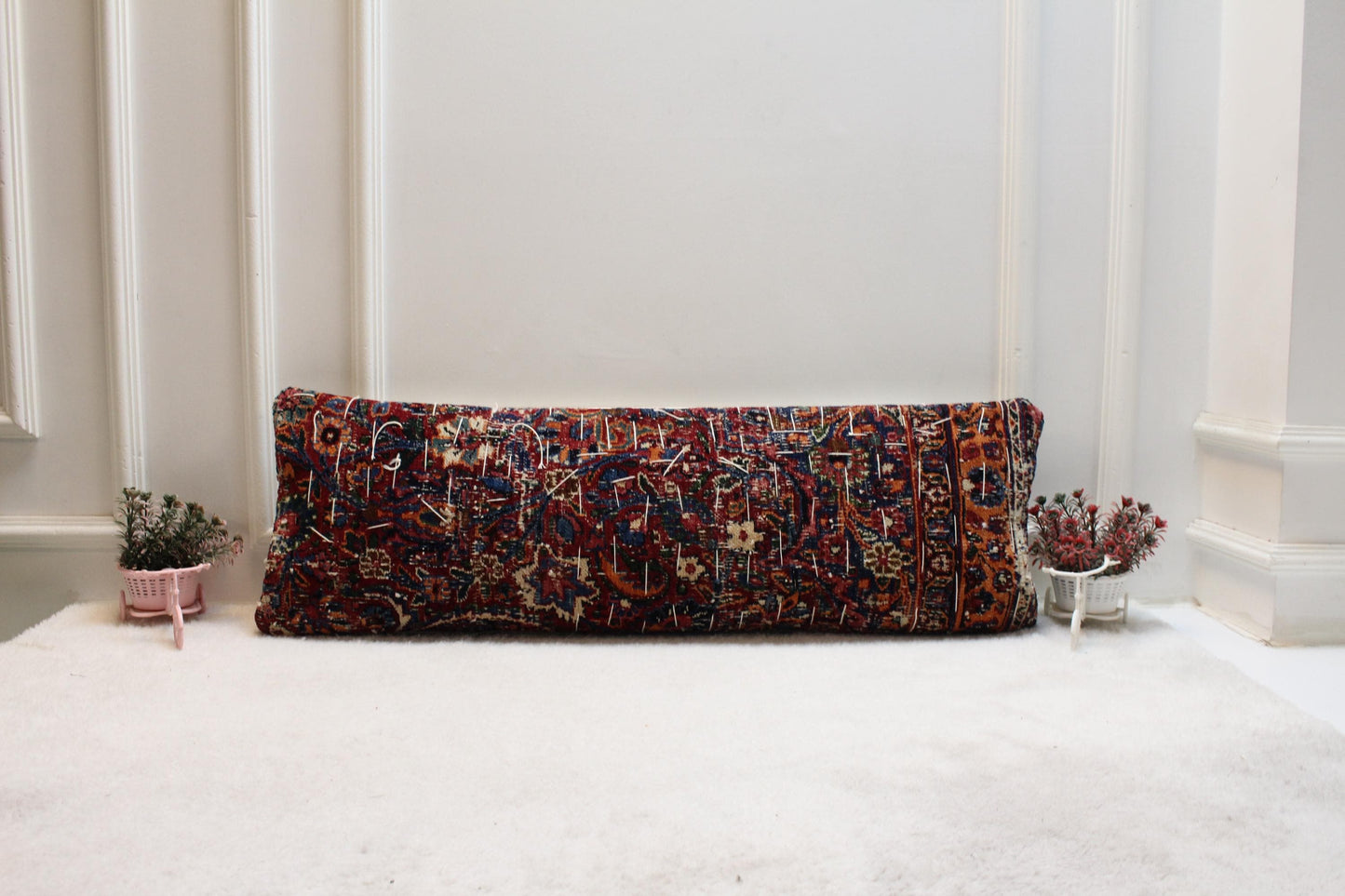 Tribal Kilim Lumbar Pillow 12x36 – Handwoven Turkish Wool, Rustic Decor