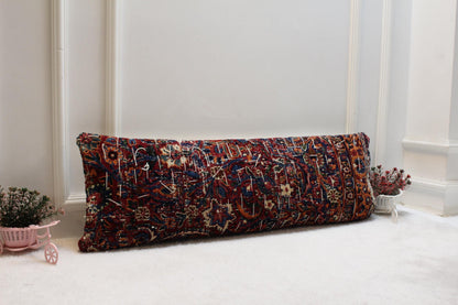 Tribal Kilim Lumbar Pillow 12x36 – Handwoven Turkish Wool, Rustic Decor