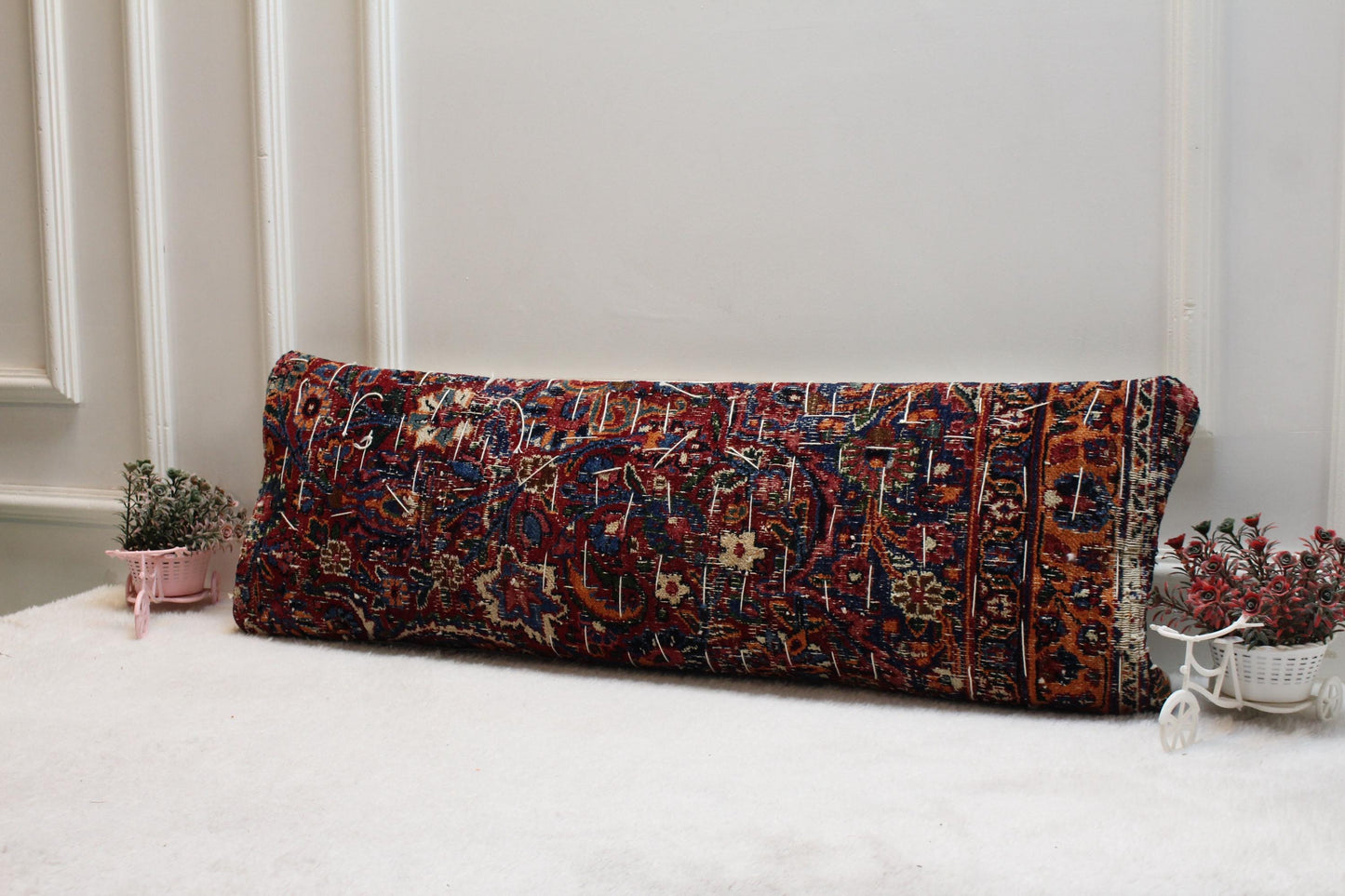 Tribal Kilim Lumbar Pillow 12x36 – Handwoven Turkish Wool, Rustic Decor