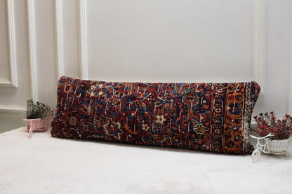 Tribal Kilim Lumbar Pillow 12x36 – Handwoven Turkish Wool, Rustic Decor