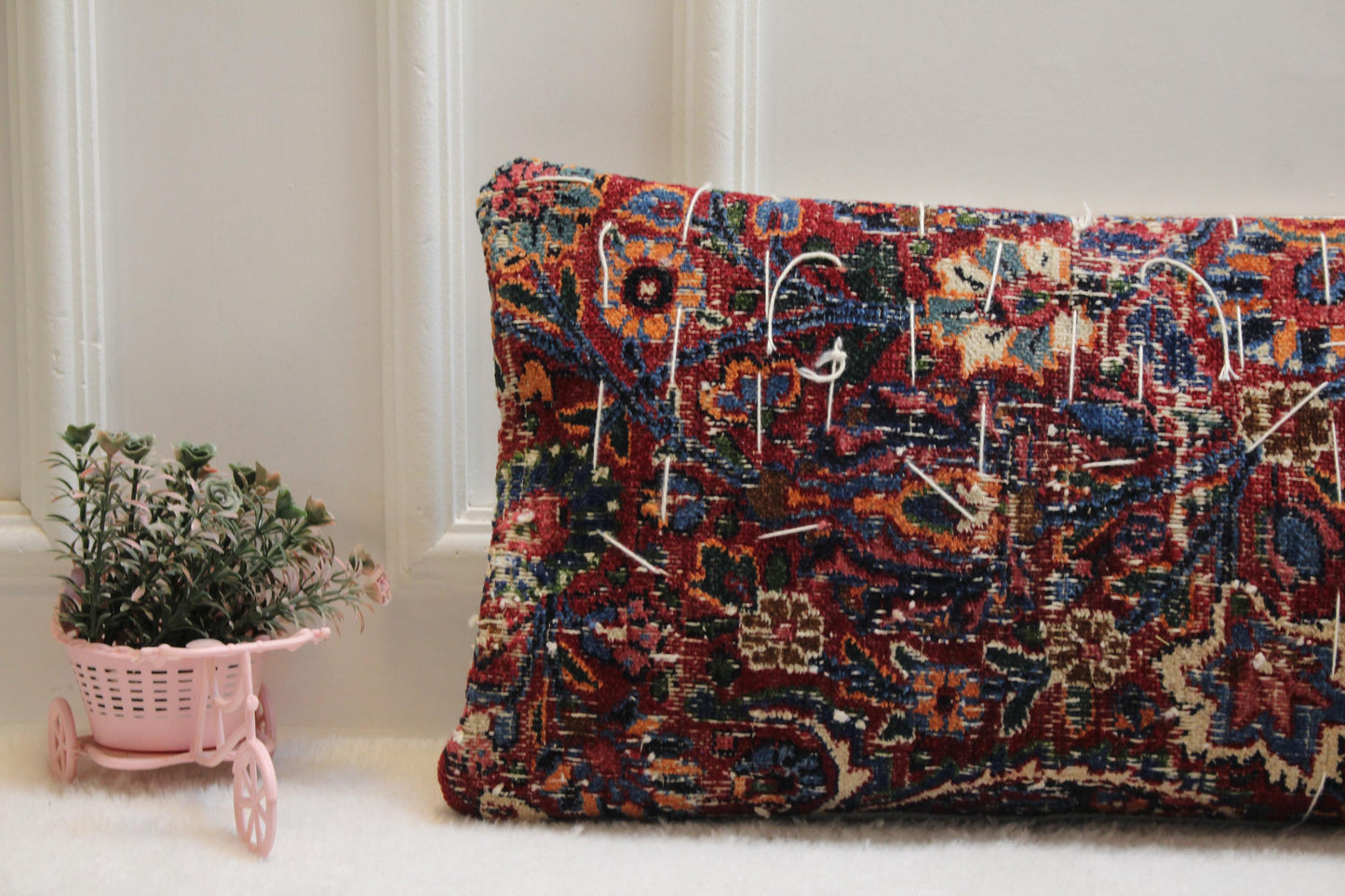 Tribal Kilim Lumbar Pillow 12x36 – Handwoven Turkish Wool, Rustic Decor