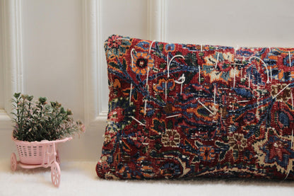Tribal Kilim Lumbar Pillow 12x36 – Handwoven Turkish Wool, Rustic Decor