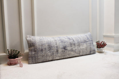 Handwoven Light Blue Kilim Lumbar Pillow Cover – Boho Farmhouse Accent (12x36”)