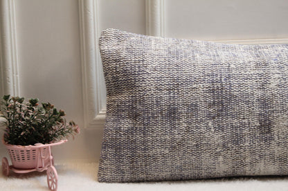 Handwoven Light Blue Kilim Lumbar Pillow Cover – Boho Farmhouse Accent (12x36”)