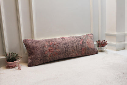 Handwoven Floral Kilim Lumbar Pillow – Vintage Turkish Wool Cushion (12x36”)