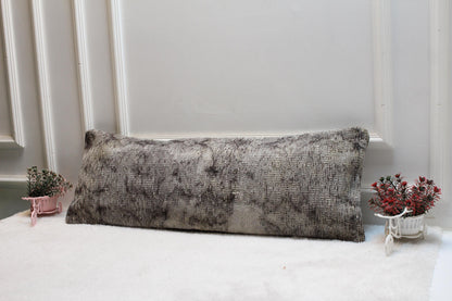 Handmade Kilim Lumbar Pillow Cover – Gray Wool, Rustic Farmhouse Accent (12x36)