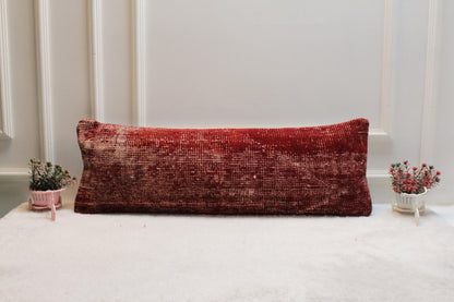 Vintage Red Kilim Pillow Cover 12x36 – Handwoven Turkish Wool Lumbar Cushion