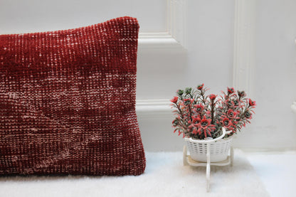 Vintage Red Kilim Pillow Cover 12x36 – Handwoven Turkish Wool Lumbar Cushion