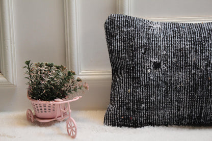 Navy Turkish Rug Lumbar Pillow Cover: Vintage Printed Bolster (12x36)