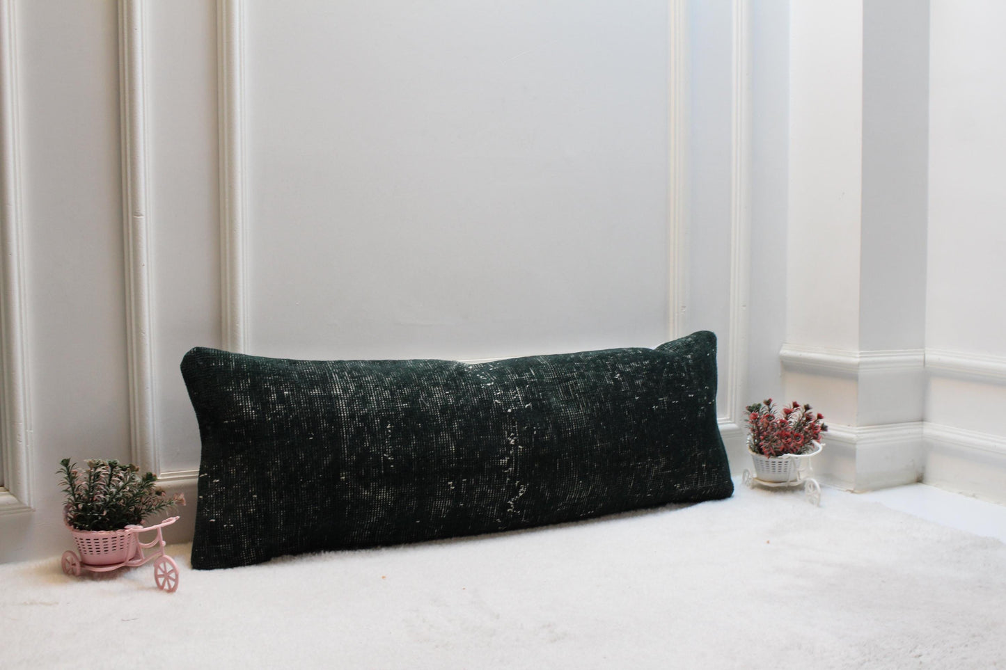 Dark Green Turkish Rug Lumbar Pillow Cover: Vintage Print 12x36