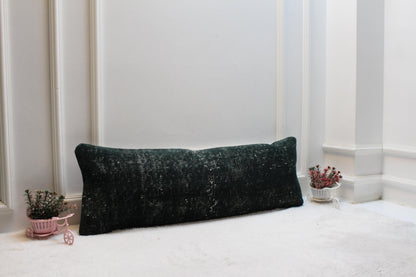 Dark Green Turkish Rug Lumbar Pillow Cover: Vintage Print 12x36