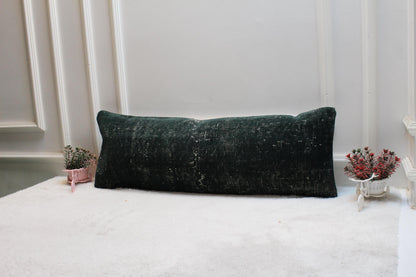 Dark Green Turkish Rug Lumbar Pillow Cover: Vintage Print 12x36