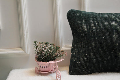 Dark Green Turkish Rug Lumbar Pillow Cover: Vintage Print 12x36
