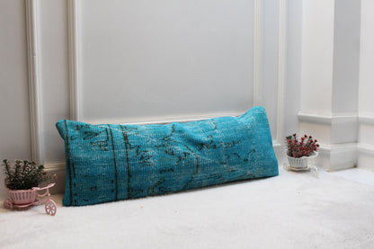 Blue Turkish Rug Lumbar Pillow Cover: Coastal Boho Cushion (12x36)