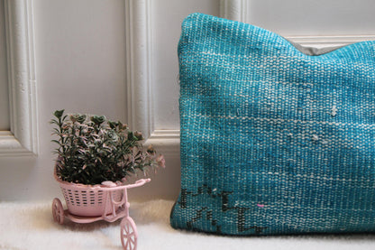 Turquoise Turkish Rug Lumbar Pillow Cover: Vintage Printed Bolster (12x36)