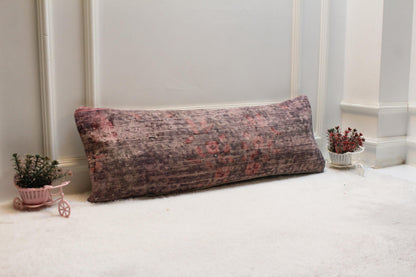 Floral Turkish Rug Lumbar Pillow Cover: Vintage Pink Rose Print, 12x36
