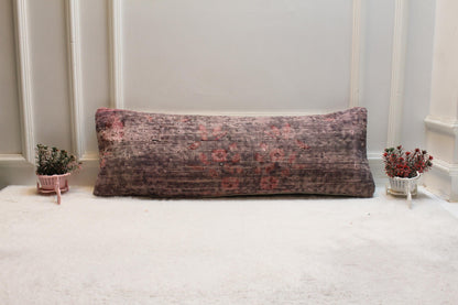 Floral Turkish Rug Lumbar Pillow Cover: Vintage Pink Rose Print, 12x36