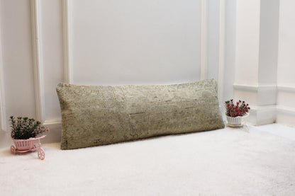 Beige Turkish Rug Lumbar Pillow Cover: Vintage Printed Bolster (12x36)