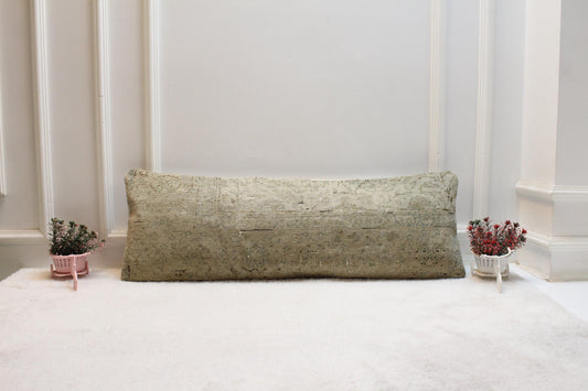 Beige Turkish Rug Lumbar Pillow Cover: Vintage Printed Bolster (12x36)