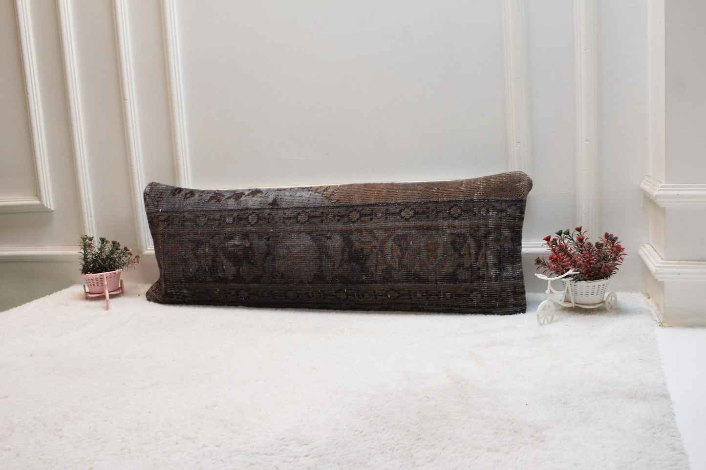 Vintage Turkish Kilim Pillow Cover - 12x36 Handmade Lumbar Cushion