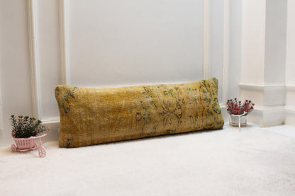 Vintage Turkish Rug Lumbar Pillow: 12x36 Floral Boho Cushion