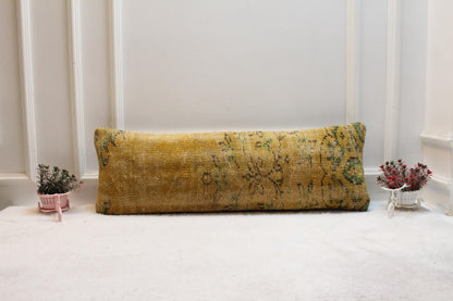 Vintage Turkish Rug Lumbar Pillow: 12x36 Floral Boho Cushion