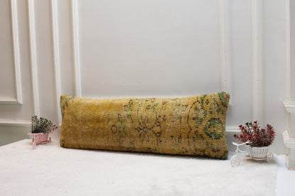 Vintage Turkish Rug Lumbar Pillow: 12x36 Floral Boho Cushion