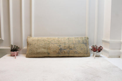 Vintage Turkish Rug Lumbar Pillow Cover (12x36): Beige & Faded Blue Boho Cushion