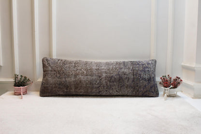 Vintage Turkish Rug Print Lumbar Pillow Cover: Brown Gray Boho Cushion (12x36)