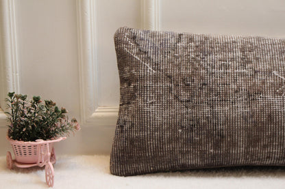 Vintage Turkish Rug Print Lumbar Pillow Cover: Brown Gray Boho Cushion (12x36)