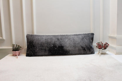 Charcoal Gray Lumbar Pillow Cover: Vintage Turkish Rug Print, 12x36 Boho Cushion