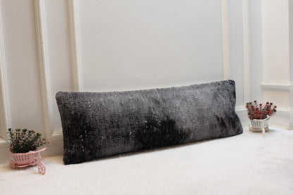 Charcoal Gray Lumbar Pillow Cover: Vintage Turkish Rug Print, 12x36 Boho Cushion