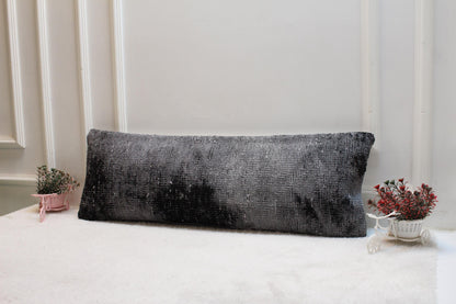 Charcoal Gray Lumbar Pillow Cover: Vintage Turkish Rug Print, 12x36 Boho Cushion