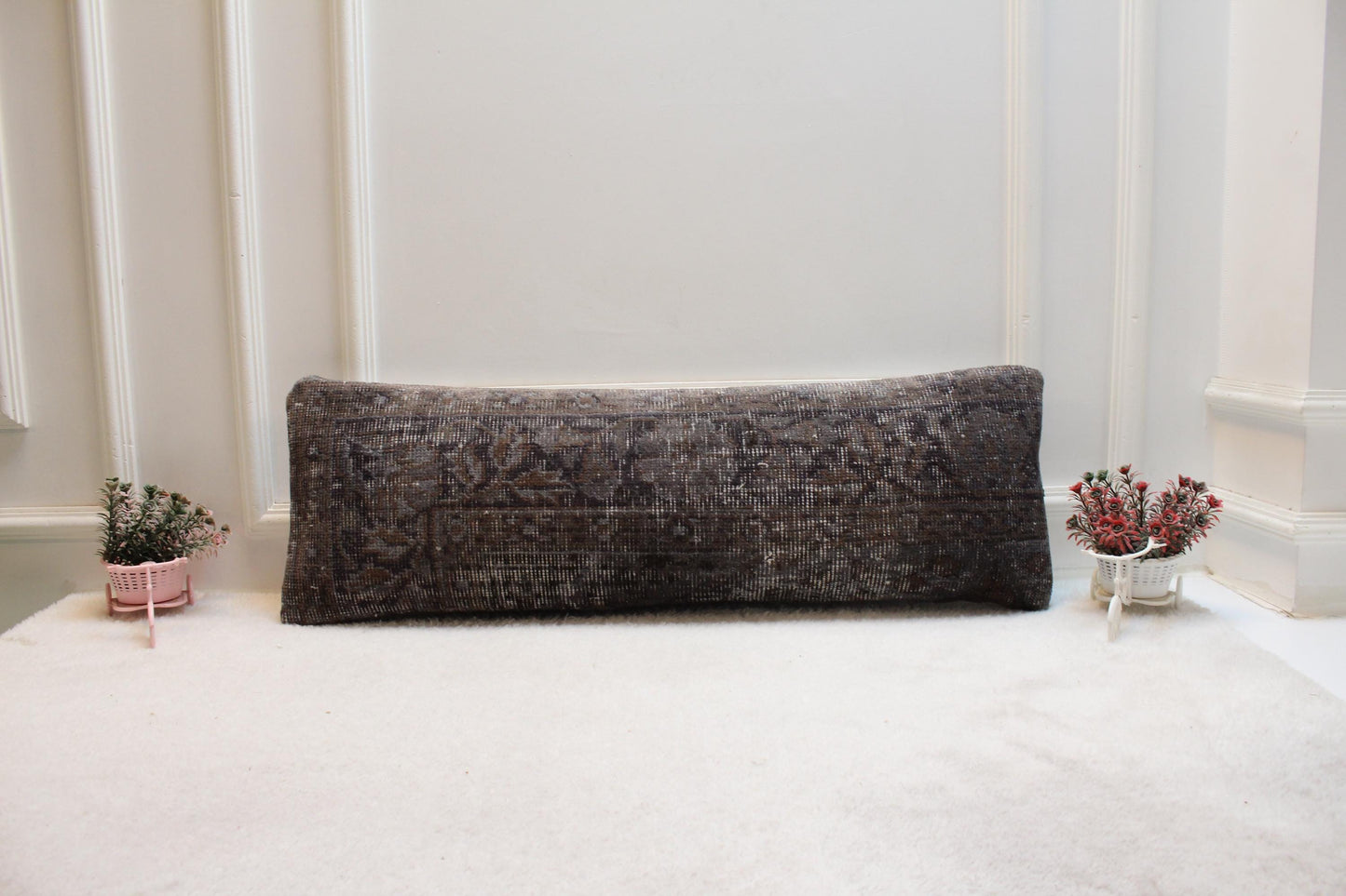 Black Lumbar Pillow Cover 12x36: Turkish Rug Print, Boho Cushion