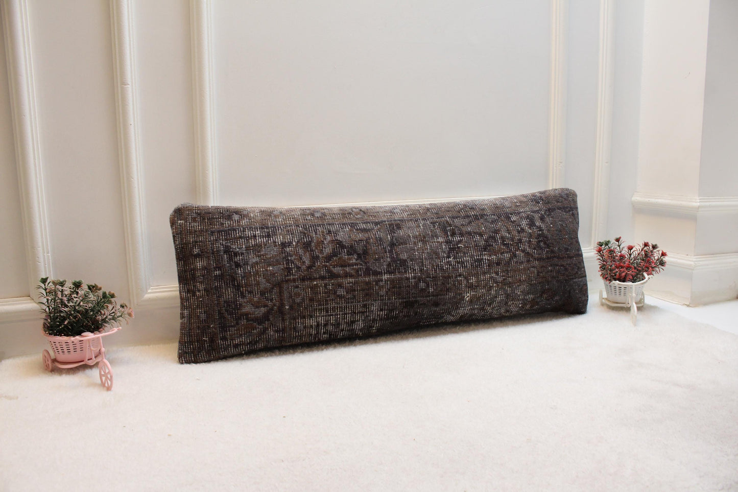 Black Lumbar Pillow Cover 12x36: Turkish Rug Print, Boho Cushion