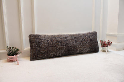 Black Lumbar Pillow Cover 12x36: Turkish Rug Print, Boho Cushion