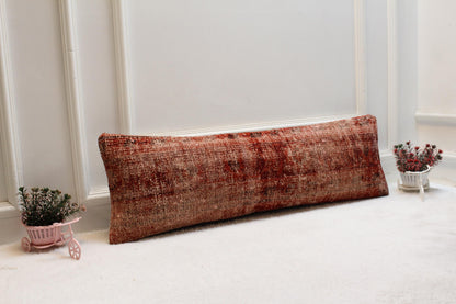 Vintage Turkish Rug Lumbar Pillow Cover: Rust Red Boho Print (12x36)