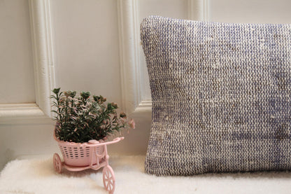 Handmade Turkish Lumbar Pillow Cover: Upcycled Wool Boho Design (12x36 in)