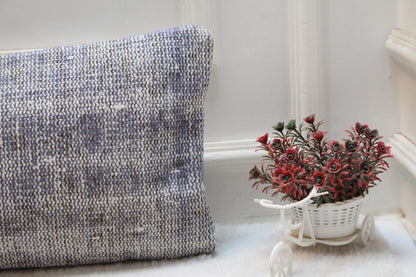 Handmade Turkish Lumbar Pillow Cover: Upcycled Wool Boho Design (12x36 in)